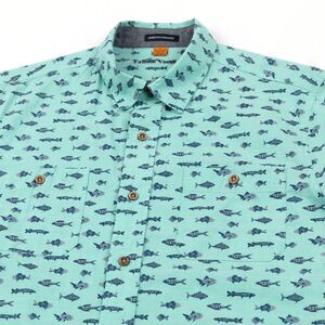 Tailor Vintage Shirt Adult Large Blue 100% Fish Button Up Hawaiian‎ Summer Mens